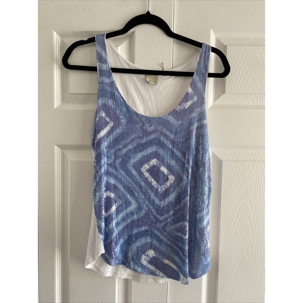Ecru Womens Small Blue Sequin Tank Sleeveless Y2K Going out Top